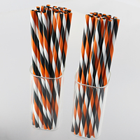 Pailles à boire en plastique réutilisables écologiques de couleur citrouille avec rayures, accessoires de bar pour les fêtes d'Halloween