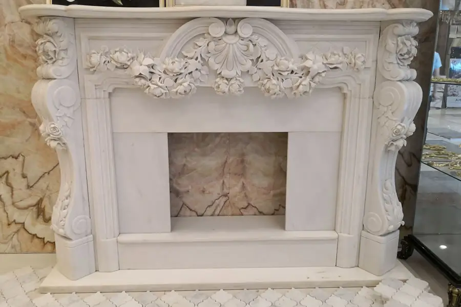 Allystone Supplier Fireplace Mantle Beige Marble Fireplace Interior Can Be Customized Fireplace