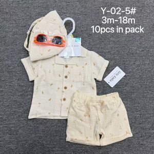Conjunto de 4 Piezas para Niños Pequeños con Diseño Hawaiano, Serie <span class=keywords><strong>Hermanos</strong></span>, Manga Corta, Estampado de Hojas Multicolor, con Gafas de Sol y Gorro para el Sol - Product Image 3