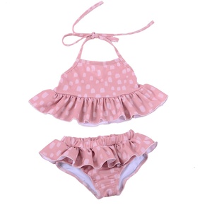 Conjunto de Verano al por Mayor para Bebés y Niñas Pequeñas: Traje de Baño con Encaje, Pliegues, Estampado de Melocotón, Tirantes Ajustables y Espalda Descubierta, Tallas Grandes - Product Image 2