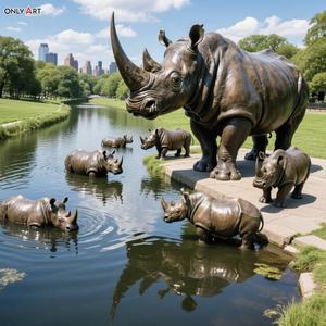 Personalizado al Aire Libre Parque de la ciudad decoración pública moderna grande fundición de bronce Animal escultura tamaño real rinocerontes familia estatua de bronce - Product Image 3