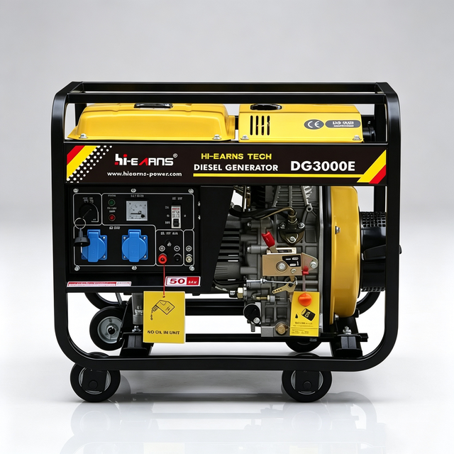 Hiearns DG3000E Open Frame diesel Generator Single Phase 50Hz Frequency with European Plug Four Small Wheels