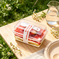 Boîte à dessert en plastique transparent avec logo personnalisé et cuillère, récipient jetable pour tiramisu, gâteaux aux fruits et mousse