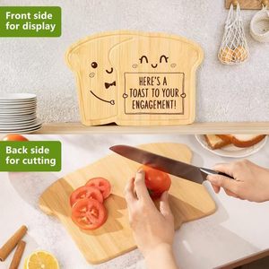 Tabla de cortar de bambú con forma de tostada, de doble cara, para cocina, regalo de compromiso, color madera natural, forma rectangular - Product Image 4