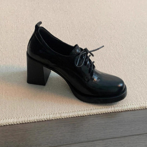 2025 New Women's Black British Style Chunky Heel Leather <b>Shoes</b> Ultra <b>Soft</b> Sheepskin Casual <b>Shoes</b> All-match with Skirts - Product Image 2