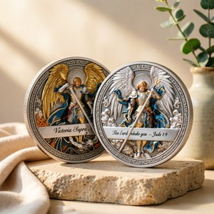 Pièce de monnaie commémorative religieuse 3D Saint Michel Archange, Victoria Supra Malum Jude 1:9, pour collection, vente en gros - Product Image 6