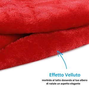 Tappetino per Albero di Natale, Diametro 80cm, Rosso in Peluche con Bordo Bianco - Product Image 3