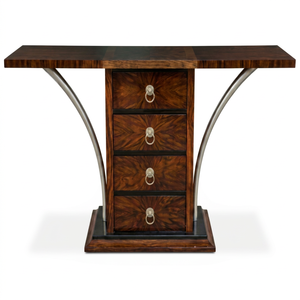 Modern <b>Solid</b> <b>Wood</b> Dining <b>Table</b> with Metal Legs Four Drawers Rectangle Design Stable 4-Seater Home Furniture - Product Image 1