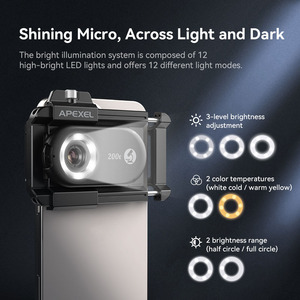 Apexel mới 200X siêu HD Phóng Đại kính hiển vi ống kính với 12 LED ánh sáng và nhanh chóng cài đặt điện thoại kẹp - Product Image 4