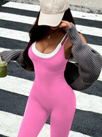 Nouvelle Arrivée Combinaison de Sport Deux Pièces Contrastée à Bretelles Dos Nu pour Femme, Tenue de Yoga Extérieure en Spandex/Nylon Respirant