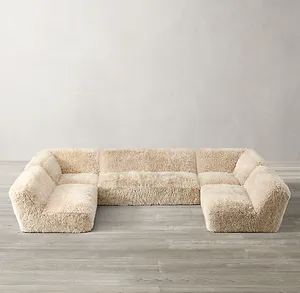 Home furniture wrapped in luxe, long-haired sheepskin sheepskin U-sofa sectional living room sofa