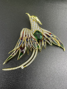 Broche en argent 925 avec émeraude cultivée, oiseau en émail de luxe, bijoux multicolores tendance pour hommes et femmes L - Product Image 2