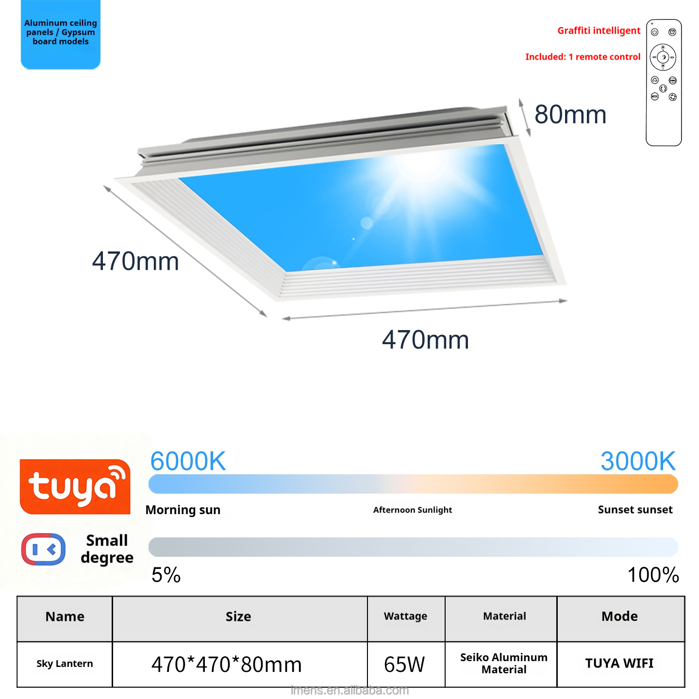 Panneau lumineux encastré Sunny 450x450-Tuya Smart