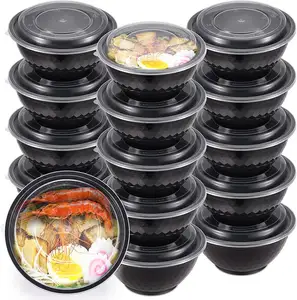 Manufacturer Custom 24oz 32oz 38oz food container Black PP Plastic Salad Bowls Lids To Go