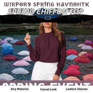 Blusa Elegante de Primavera para Mujer, Informal de Oficina, Transpirable, de Gasa, con Mangas Anchas Plisadas Tipo Linterna, Cuello Redondo y Decoración de Botones en la Parte Delantera - Product Image 3