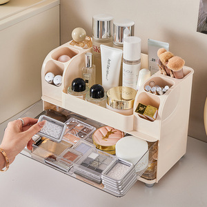 Cosmetic <b>Storage</b> <b>Box</b> <b>Drawer</b> Style Large Capacity Plastic Makeup Organizer Desktop Beauty Blender Cream White - Product Image 4