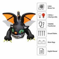 Chat noir gonflable de 6 pieds pour Halloween avec ailes de chauve-souris, yeux rouges LED, étanche IP44, décoration extérieure pour jardin