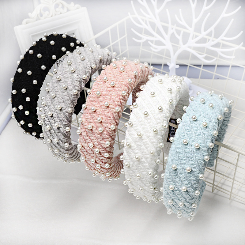 Новый дизайн осень-зима корейский стиль Ins Жемчужная Повязка На Голову простая губчатая повязка на голову