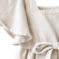 Gaun Midi Ukuran Besar 160GSM 100% Linen Kerah Kotak Lengan Flutter Ikat Pinggang Swedish Midsommar OEM 1X-5X