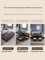 Table basse relevable multifonctionnelle de style médiéval avec plateau en pierre, double usage pour petits appartements