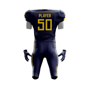 Ensemble de maillots de football américain personnalisés pour hommes, sublimés, col en V, manches courtes, bleu foncé, jaune, numéro de joueur 50 - Product Image 5