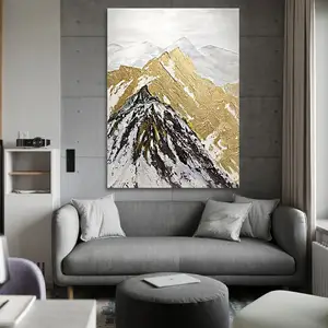 Original Art Hand-Painted Mountain Landscape On Canvas 100% With Natural Gold Foil Wall Decor Handmade Painting