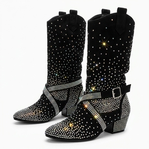 Bottes <span class=keywords><strong>de</strong></span> <span class=keywords><strong>danse</strong></span> pour femmes, <span class=keywords><strong>talon</strong></span> haut, en daim synthétique, avec strass en cristal <span class=keywords><strong>de</strong></span> couleur personnalisée, semelle extérieure en daim, <span class=keywords><strong>chaussures</strong></span> <span class=keywords><strong>de</strong></span> <span class=keywords><strong>danse</strong></span> salsa scintillantes - Product Image 2