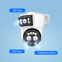 Kamera CCTV IP Indoor NyteElf 6MP 3 Lensa 2 Layar, Visi Malam Berwarna, WIFI O-KAM Pro, Pelacakan Otomatis, Deteksi Gerakan, Kamera PTZ