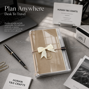 Protège-cahier de voyage A6 fin en vinyle transparent personnalisé Y&G avec pochette latérale et élastiques pour journalisation - Product Image 4