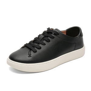 Chaussures de skate en cuir de couleur unie, légères, en matériau flexible, confortables, à bout rond, résistantes à l'usure, à semelle plate, tendance - Product Image 5
