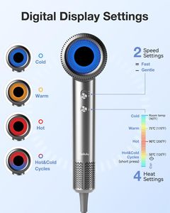 Secador de Pelo de Alta Velocidad sin Aspas con Motor Silencioso Inteligente, Gran Potencia de Viento, Secador Iónico para Salón de Belleza, Hoteles, Viajes y Uso en Exteriores - Product Image 5