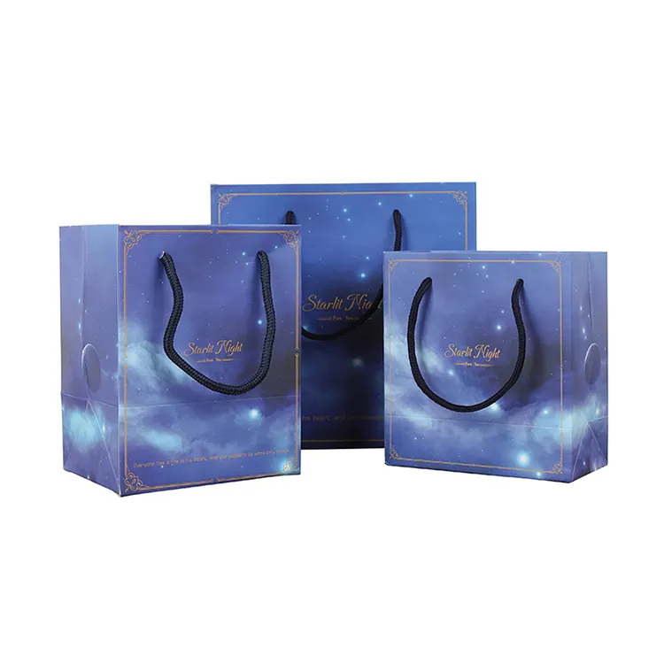 Sacchetto di carta stellato Spot squisito Tote Bag blu confezione regalo abbigliamento semplice