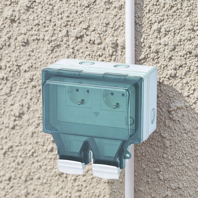 IGERCN 250V 16A IP66 WiFi Smart Plug ABS Material 2 Outlets Weatherproof EU Wall Socket for Outdoor Use CE ROHS for 5-Year