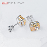 GIGAJEWE Boucles d'oreilles en or blanc 9K/14K/18K 6*8mm 2.5CT Pixel Cut Champagne Color Push Back Moissanite Earrings ,Pixel Stud Earrings
