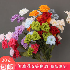 Bouquet de roses artificielles 20 pièces en soie réalistes pour mariage et décoration intérieure rouge vert blanc rose - Product Image 3