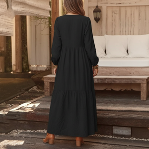 Abito Bohémien da <span class=keywords><strong>Donna</strong></span> con Bottoni, Plissettato, a Maniche Lunghe, Casual, <span class=keywords><strong>Taglie</strong></span> Forti, con Cintura - Set Abito Bohémien - Product Image 3