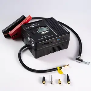 Air compressor oil free car jump starter 7 in 1 4000A peak powered car battery booster charger with LED flashlight