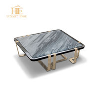Table basse carrée de style néoclassique avec pieds en acier inoxydable, table basse en placage d'ébène pour salon