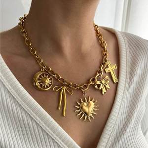 Stainless Steel DIY Fashionable Bow <b>Cross</b> Pendant 18K Gold Color Vacuums Plating Trendy Vintage Lovers Number Pearl Buddhism - Product Image 2