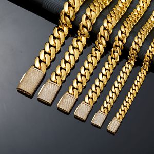 Collana a catena cubana piatta in acciaio inossidabile placcato oro PVD 18K da 8mm-22mm, con chiusura a scatola e zirconi 5A, anti-ossidazione, per uomo e donna - Product Image 6