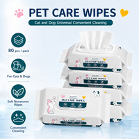 Lingettes humides pour animaux de compagnie, parfumées aux herbes, désodorisantes, sans rinçage, pour chiens et chats, élimination des taches de larmes, soin corporel, vente en gros, 80 lingettes