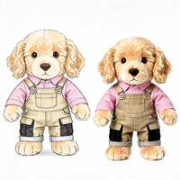 En gros, adorable peluche chien en peluche moelleuse à oreilles tombantes, avec poche cousue, style workwear, jouet en peluche doux