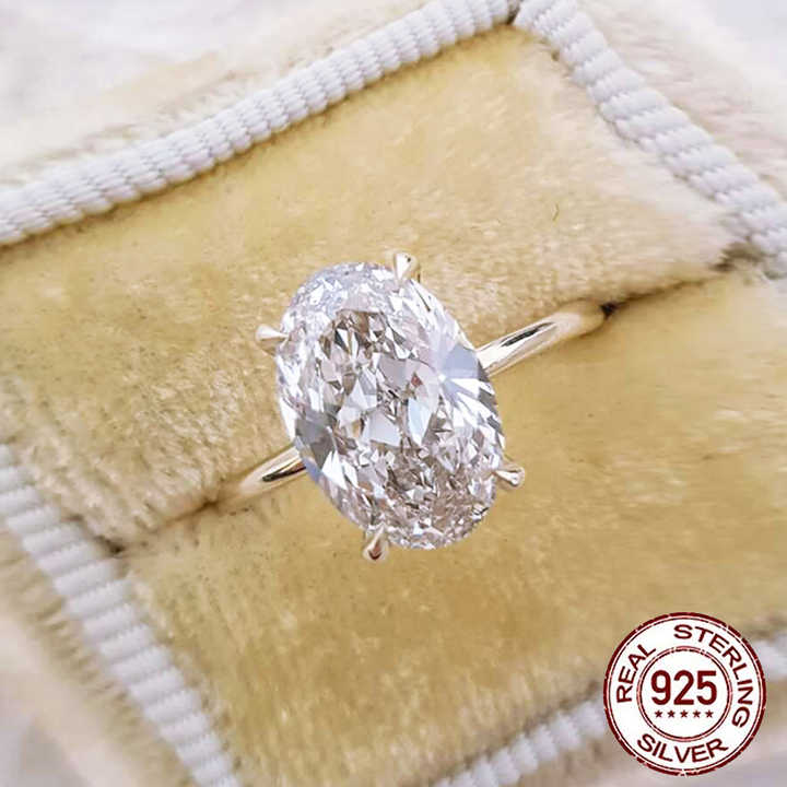 Sterling Silver Solitaire Engagement Rings 5.5Ct Oval Cut Cubic Zirconia CZ Stackable Band Ring Set For Women