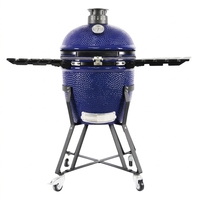 Fourneau Kamado en céramique de 23 pouces, style œuf, pour grillades, fumage, cuisson et rôtissage en extérieur, bleu