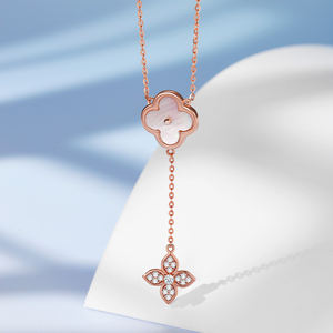 बर्फ उच्च गहने s925 स्टर्लिंग चांदी जिरकॉन हार हार चार पत्ती वाली महिलाओं की हार - Product Image 2