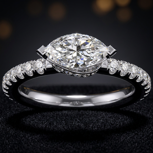 Bague de fiançailles en diamant taille marquise pour femme, or blanc, style classique - Product Image 3