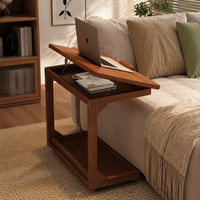 Table de chevet mobile en forme de C avec roulettes, rangement dissimulé et étagère inférieure, idéale pour chambre à coucher ou côté canapé