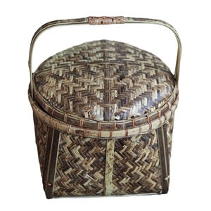 <b>Bamboo</b> Woven Basket Round Food <b>Container</b> Natural Color Handheld Kitchen Storage Tea Ceremony Gift - Product Image 5