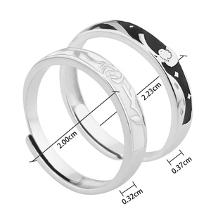 Wholesale 925 Sterling Silver Couple <b>Ring</b> High Polish Plain Jewelry for Wedding Engagement or Party <b>Adjustable</b> <b>Size</b> - Product Image 6