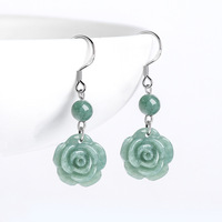 Natürliche A-Klasse Jade Bohnengrün Rosenblüten-Ohrhänger S925 Sterling Silber Eisartiger Jade Modische Damenohrringe